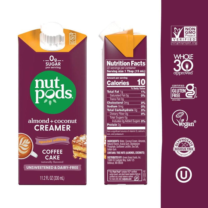 nutpods Coffee Cake Unsweetened Dairy-Free Creamer, Made from Almonds and Coconuts, Whole30, Keto, Gluten Free, Non-GMO, Vegan, Kosher (12-Pack) - Image 2